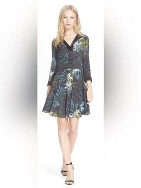 Ted Baker Black Floral Fit-and-Flare Dress